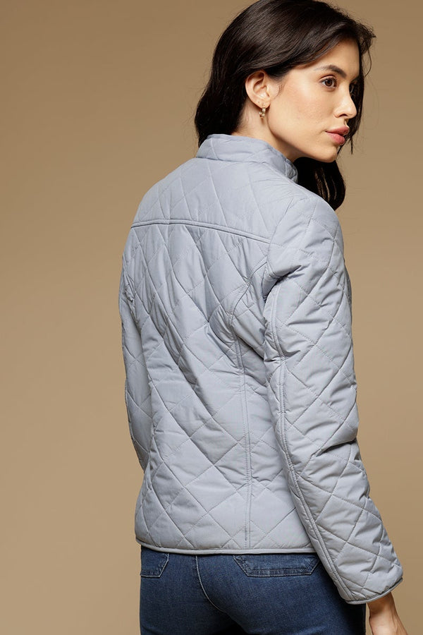 Gipsy Blue Fog Regular Length Full Sleeves Stand Collar Polyester Jacket Blue Fog