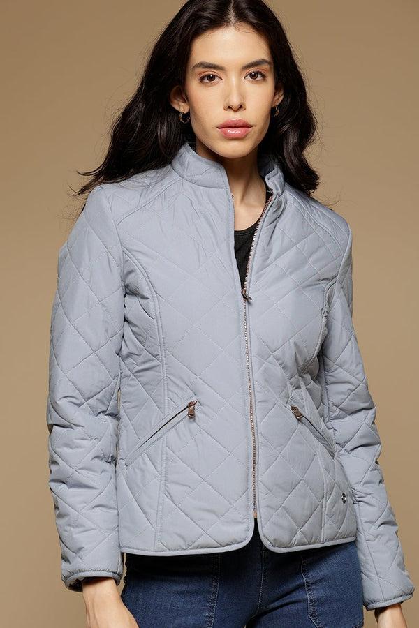 gipsy Blue Fog Regular Length Full Sleeves Stand Collar Polyester Jacket Blue Fog