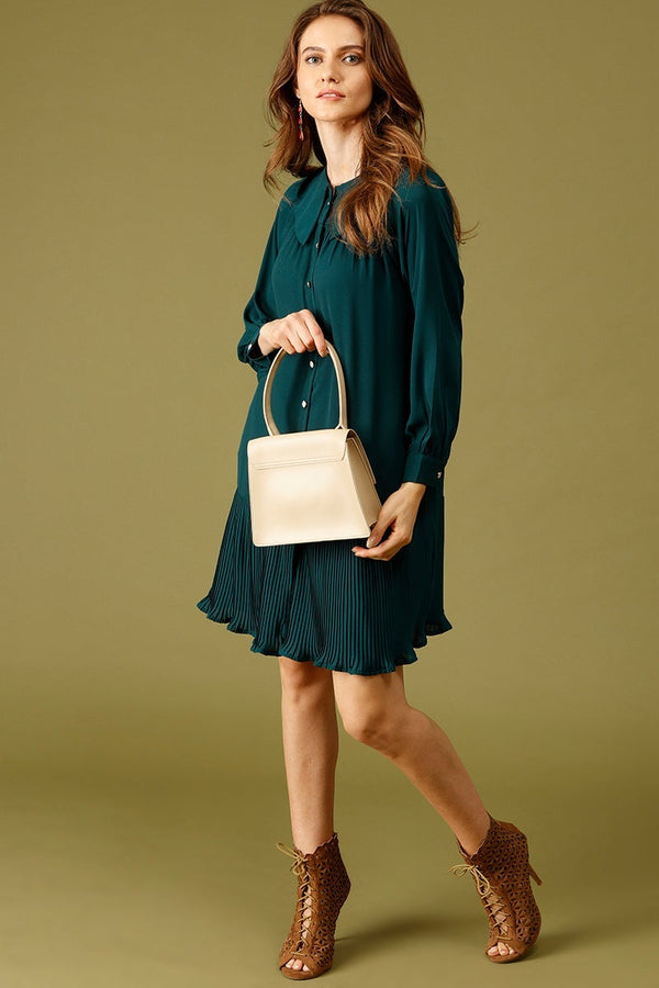 Gipsy Bottle Green Knee Length Peter Pan Collar Polyester Dress Bottle Green