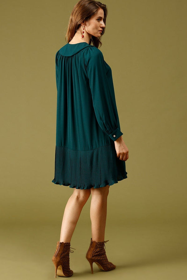 Gipsy Bottle Green Knee Length Peter Pan Collar Polyester Dress Bottle Green