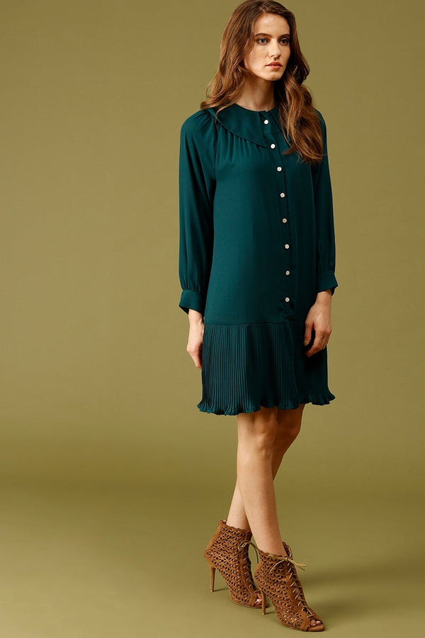 Gipsy Bottle Green Knee Length Peter Pan Collar Polyester Dress Bottle Green