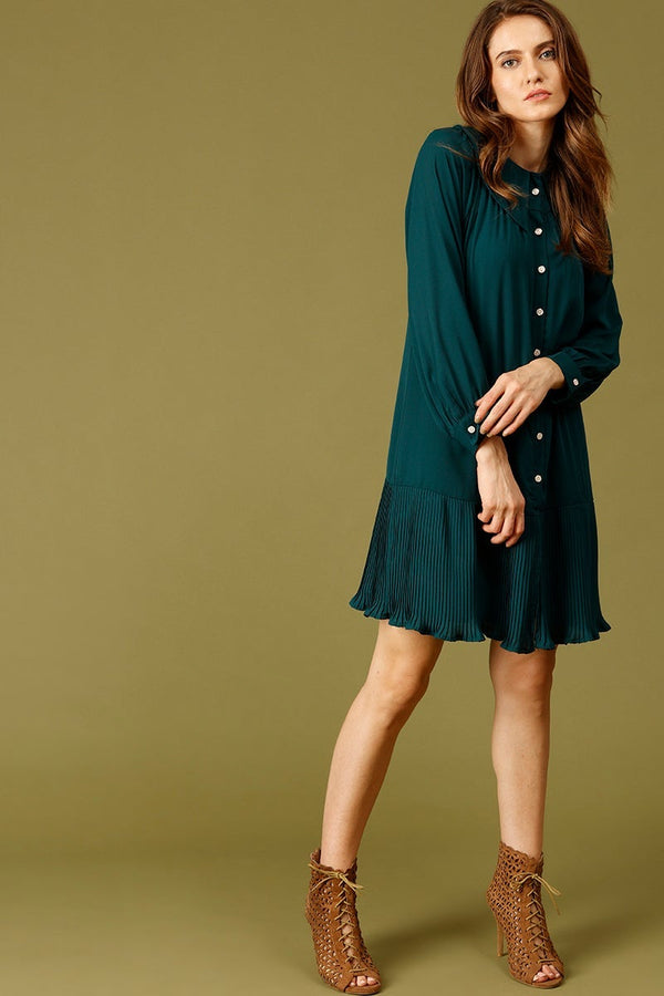 gipsy Bottle Green Knee Length Peter Pan Collar Polyester Dress Bottle Green