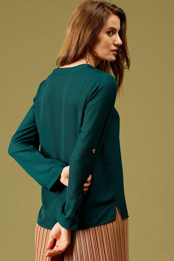 Gipsy Bottle Green Medium Length V-Neck Ployester Tunic Bottle Green