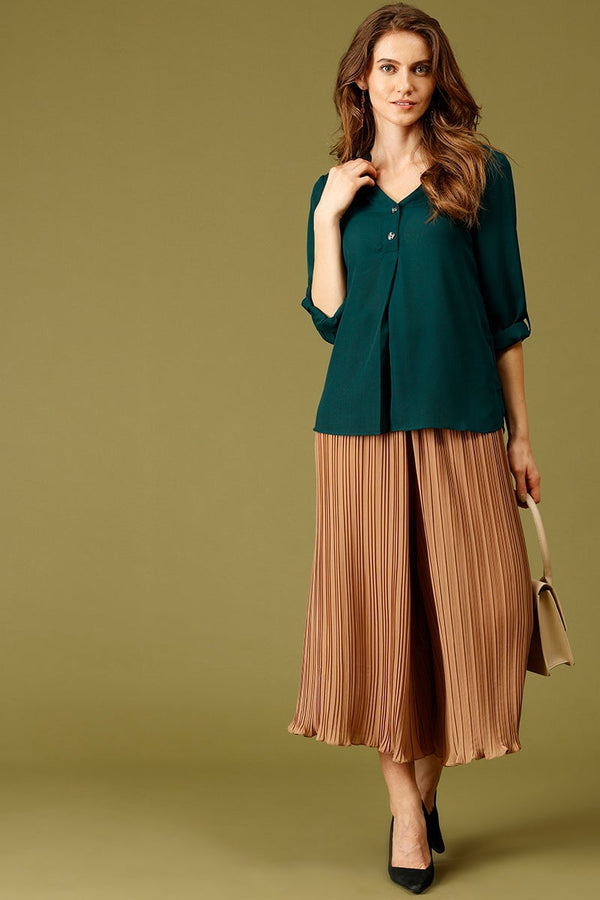 Gipsy Bottle Green Medium Length V-Neck Ployester Tunic Bottle Green