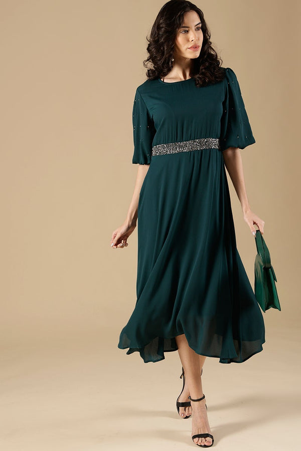 Gipsy Bottle Green Regular Fit Poleyster Dress Green