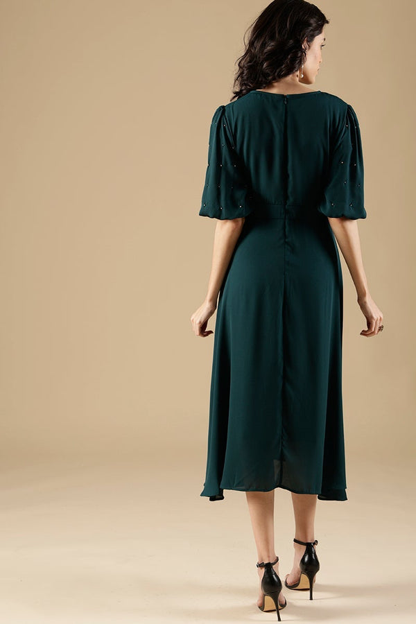 Gipsy Bottle Green Regular Fit Poleyster Dress Green