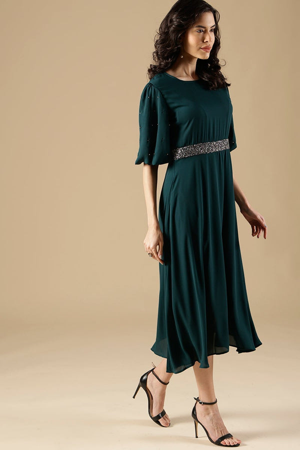 Gipsy Bottle Green Regular Fit Poleyster Dress Green