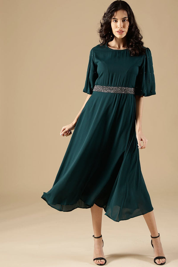 gipsy Bottle Green Regular Fit Poleyster Dress Green
