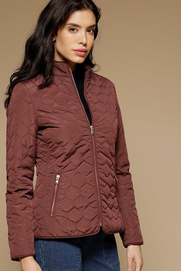 Gipsy Burgandy Regular Length Full Sleeves Stand Collar Polyester Jacket Burgandy