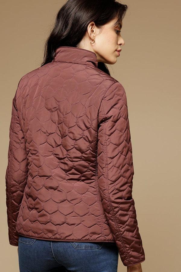 Gipsy Burgandy Regular Length Full Sleeves Stand Collar Polyester Jacket Burgandy