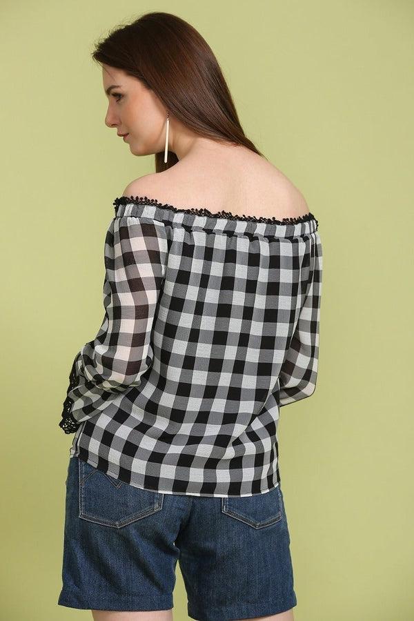 Gipsy Classic Checkered Off Shoulder Top Black/White