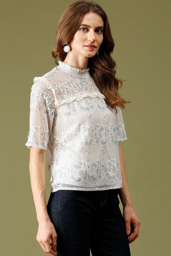 Gipsy Cream Medium Length Choker Neck Polyester Top Cream