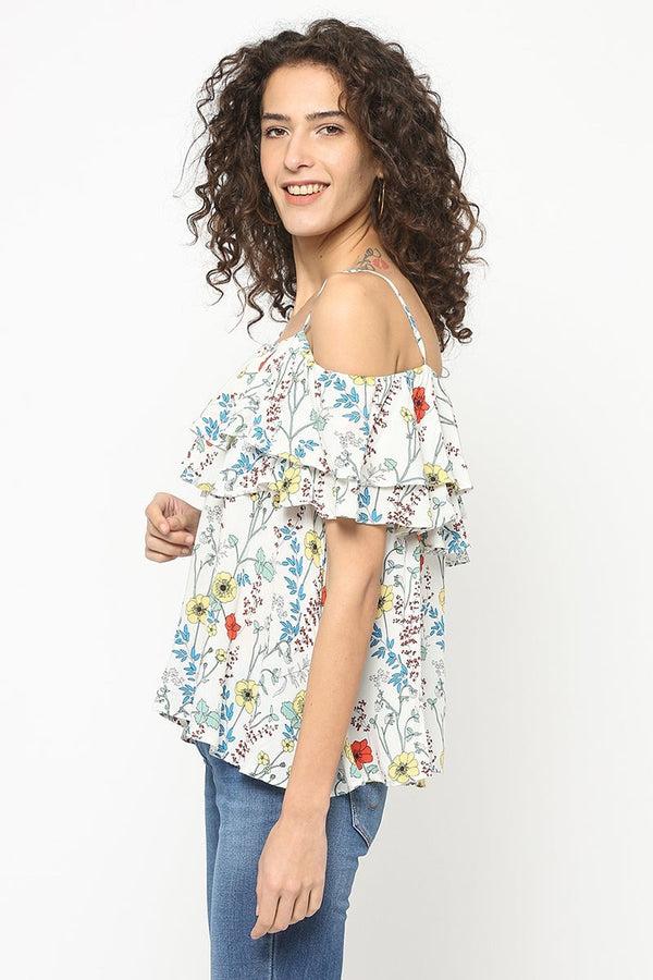 Gipsy Cream Medium Length Square Neck Polyester Blouse Cream