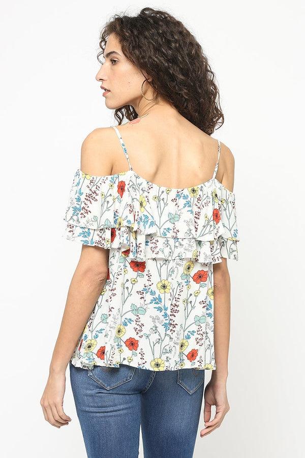 Gipsy Cream Medium Length Square Neck Polyester Blouse Cream