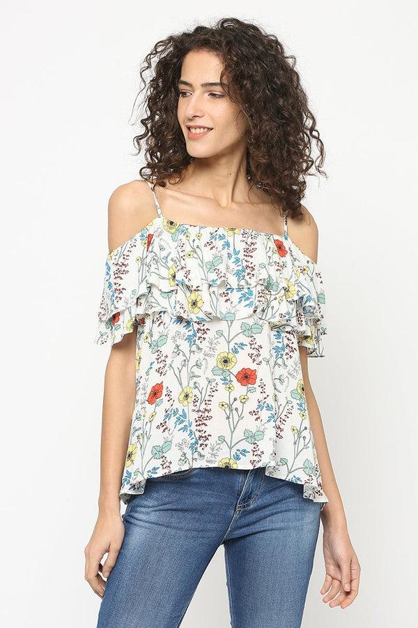 gipsy Cream Medium Length Square Neck Polyester Blouse Cream