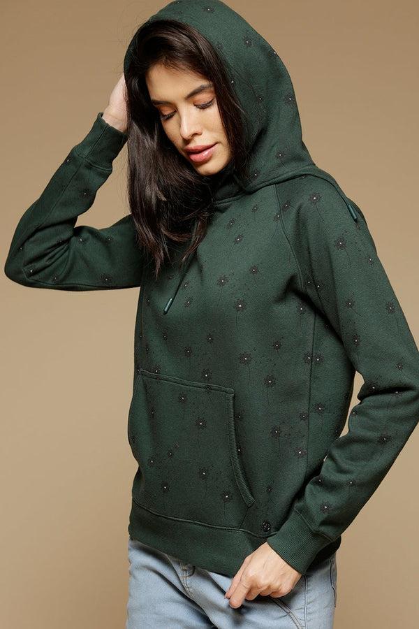 Gipsy Dark Green Regular Length Long Sleeves PolyCotton Hoodies SweatShirt Dark Green
