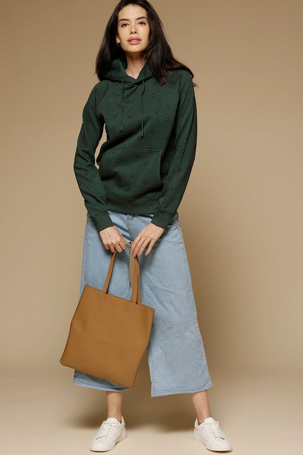 Gipsy Dark Green Regular Length Long Sleeves PolyCotton Hoodies SweatShirt Dark Green