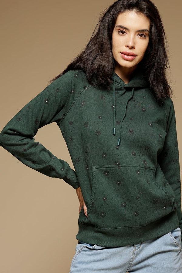 gipsy Dark Green Regular Length Long Sleeves PolyCotton Hoodies SweatShirt Dark Green