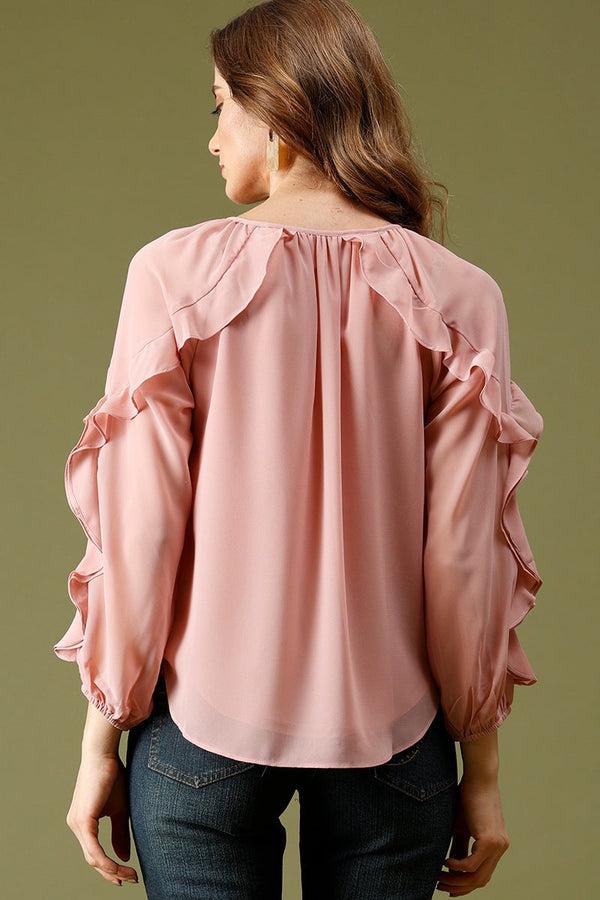 Gipsy Dusky Pink Medium Length KeyHole Neck Polyester Top Dusky Pink