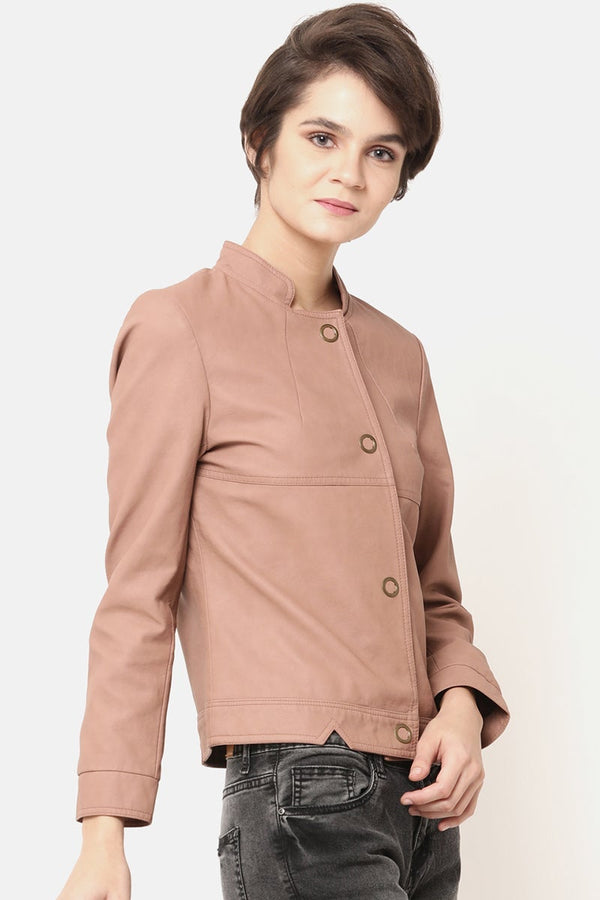 Gipsy Dusky Pink Regular Length Solid PU Jacket Dusky Pink