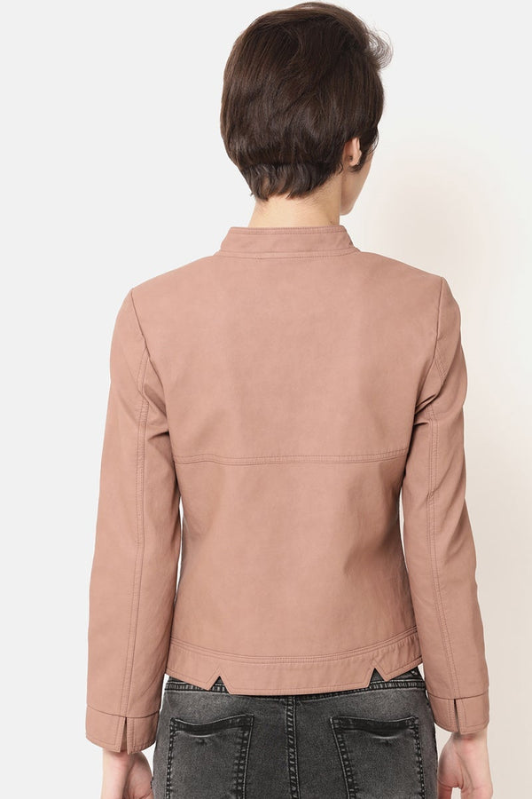 Gipsy Dusky Pink Regular Length Solid PU Jacket Dusky Pink