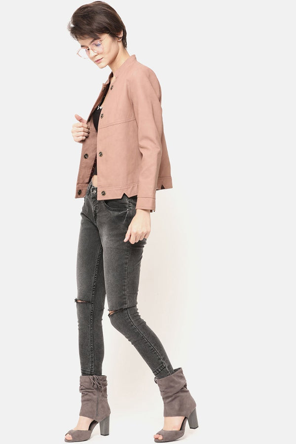 Gipsy Dusky Pink Regular Length Solid PU Jacket Dusky Pink