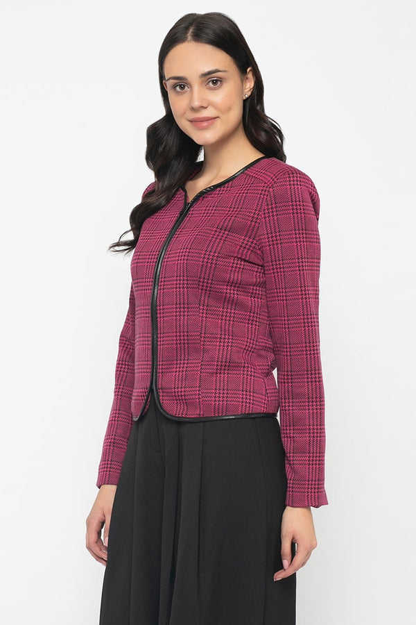 Gipsy Fusa Regular Length Check Wool Jacket Fuschia
