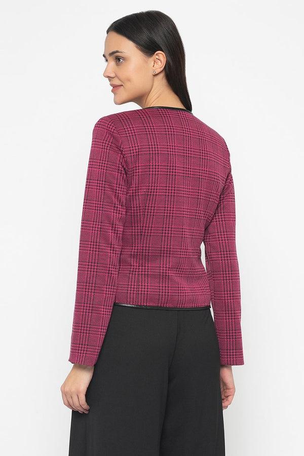Gipsy Fusa Regular Length Check Wool Jacket Fuschia