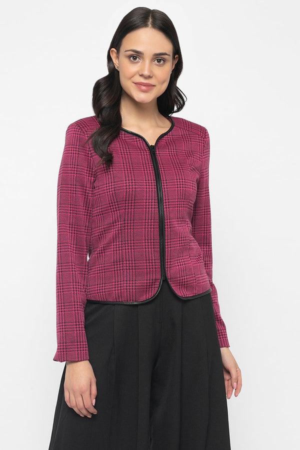 gipsy Fusa Regular Length Check Wool Jacket Fuschia
