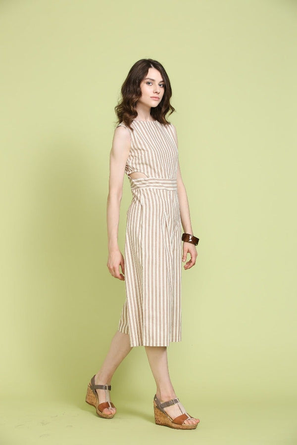 Gipsy Alluring Striped Jumpsuit Khaki