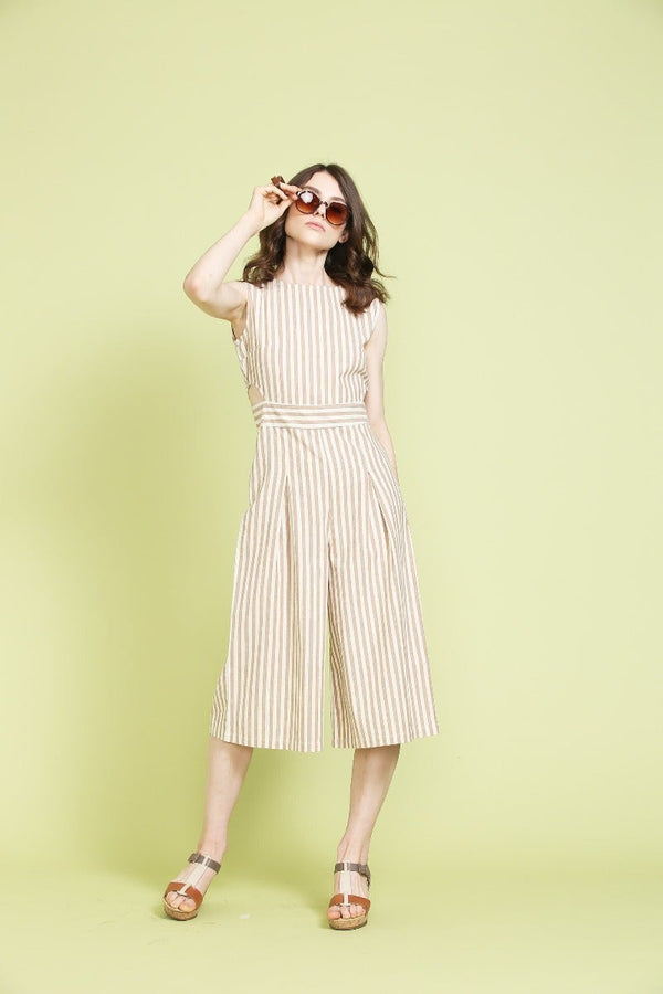 Gipsy Alluring Striped Jumpsuit Khaki