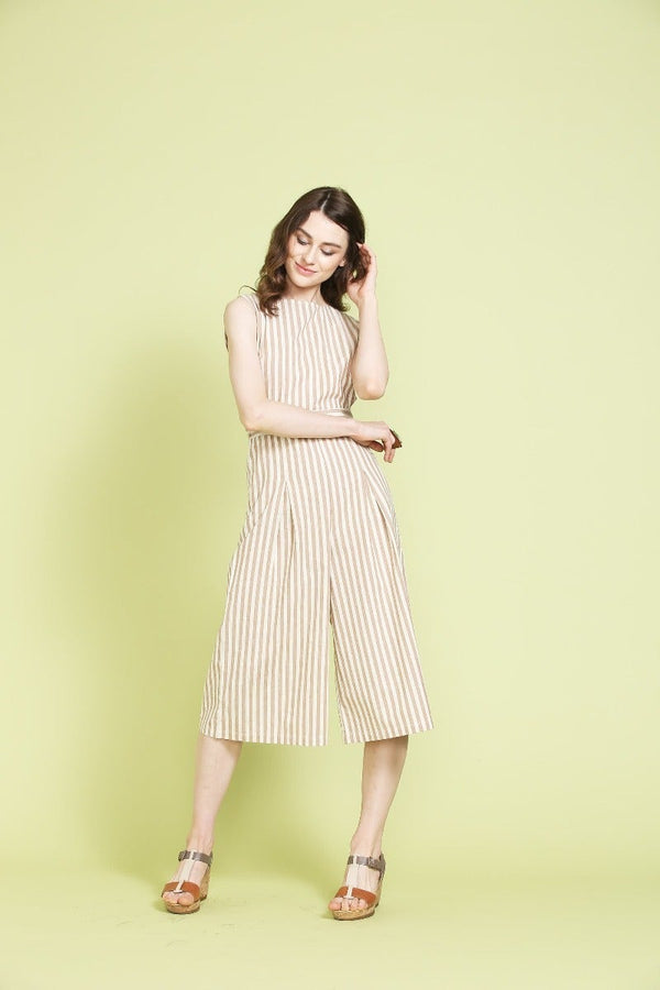 gipsy Alluring Striped Jumpsuit Khaki