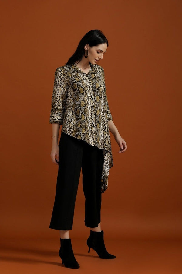 gipsy Asymmetrical Animal Print Shirt Olive