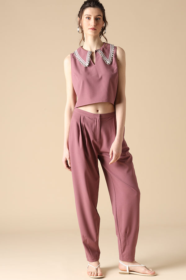Gipsy Gipsy Aubergine Fashion V-Neck Poly Crepe Co-ord Aubergine