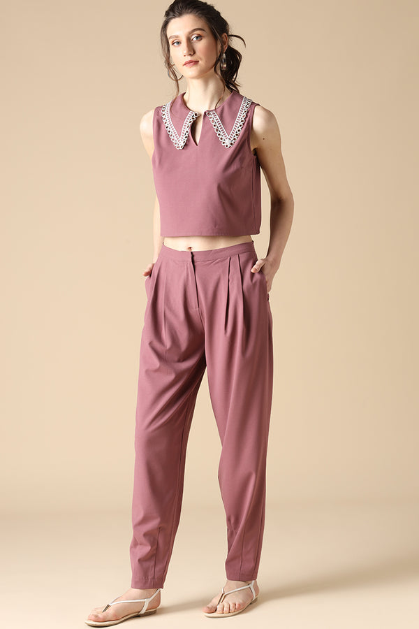 Gipsy Gipsy Aubergine Fashion V-Neck Poly Crepe Co-ord Aubergine