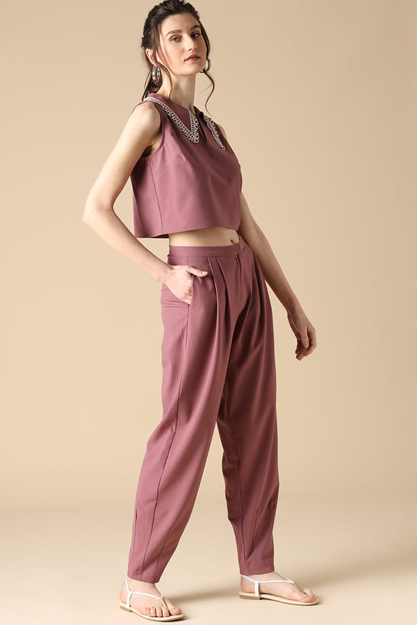 gipsy Gipsy Aubergine Fashion V-Neck Poly Crepe Co-ord Aubergine