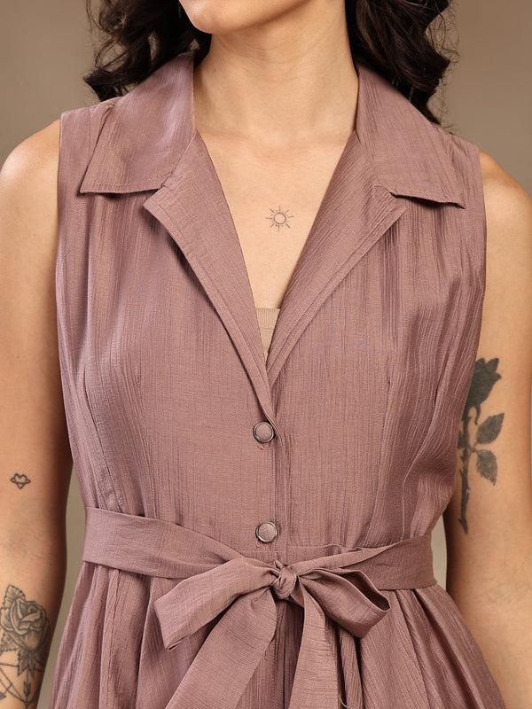 Gipsy Gipsy Auberzine Solid Polyester Dress Auberzine