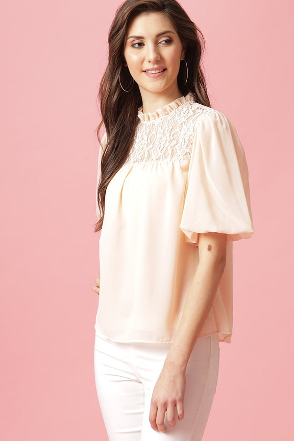 Gipsy Gipsy Baby Pink Medium Length Choker Neck Polyester Blouse Baby Pink