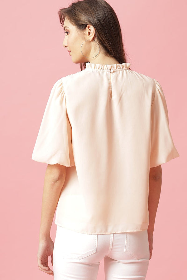 Gipsy Gipsy Baby Pink Medium Length Choker Neck Polyester Blouse Baby Pink