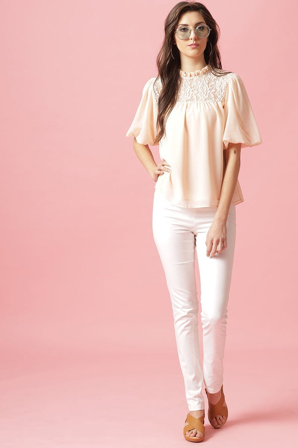 Gipsy Gipsy Baby Pink Medium Length Choker Neck Polyester Blouse Baby Pink