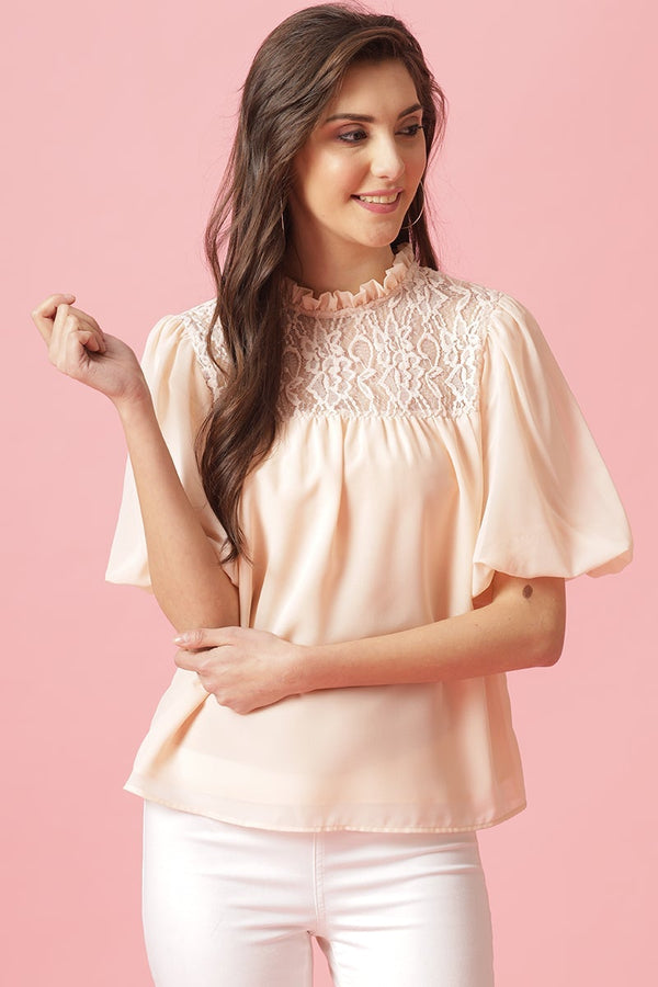 gipsy Gipsy Baby Pink Medium Length Choker Neck Polyester Blouse Baby Pink