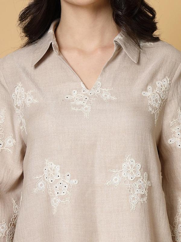 Gipsy Gipsy Beige Cutwork Embroidered Cotton Tunic Beige