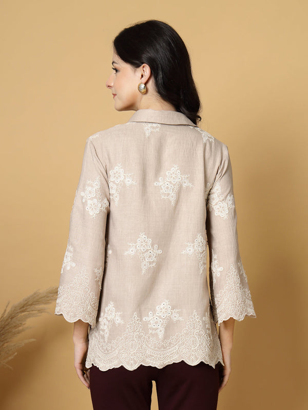 Gipsy Gipsy Beige Cutwork Embroidered Cotton Tunic Beige