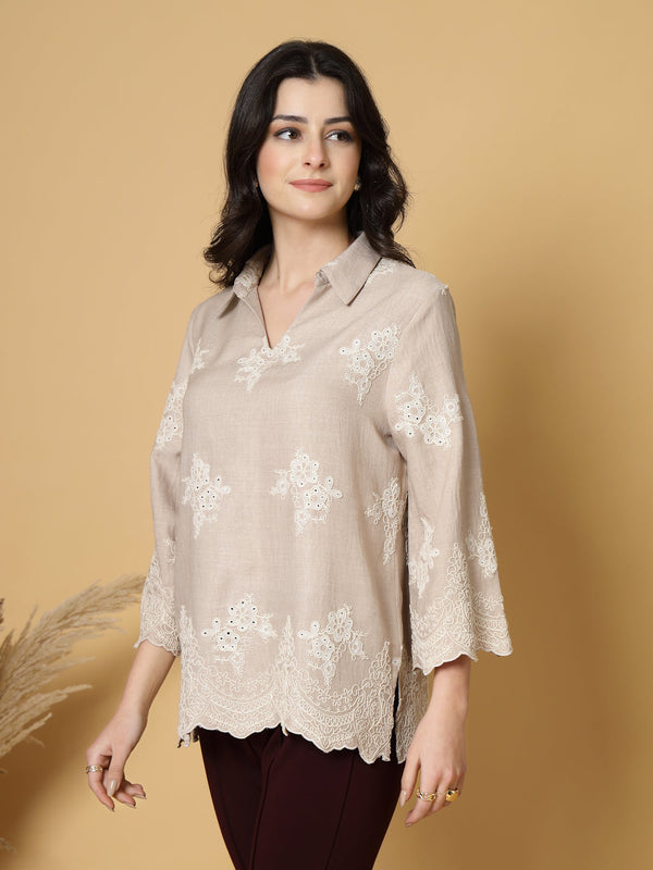 Gipsy Gipsy Beige Cutwork Embroidered Cotton Tunic Beige