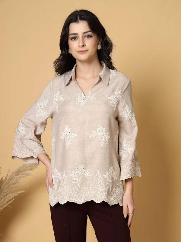 gipsy Gipsy Beige Cutwork Embroidered Cotton Tunic Beige