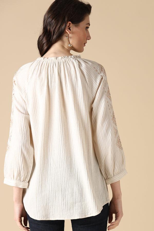 Gipsy Gipsy Beige Fashion Round Neck Cotton Tunic Beige