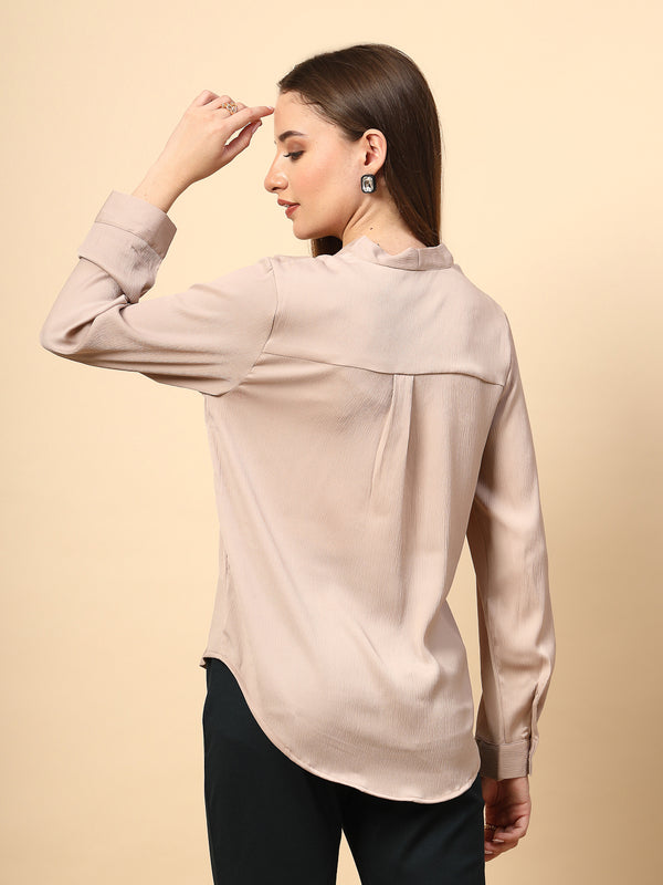 Gipsy Beige Top With Front Pearl Button