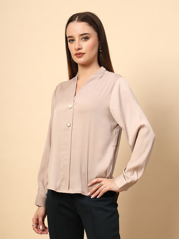 Gipsy Beige Top With Front Pearl Button