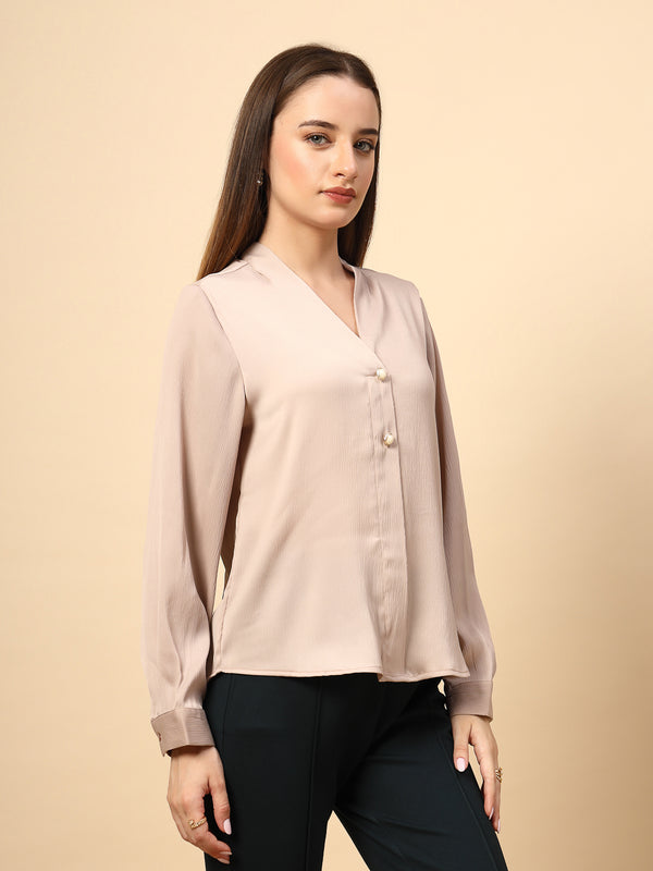 Gipsy Beige Top With Front Pearl Button