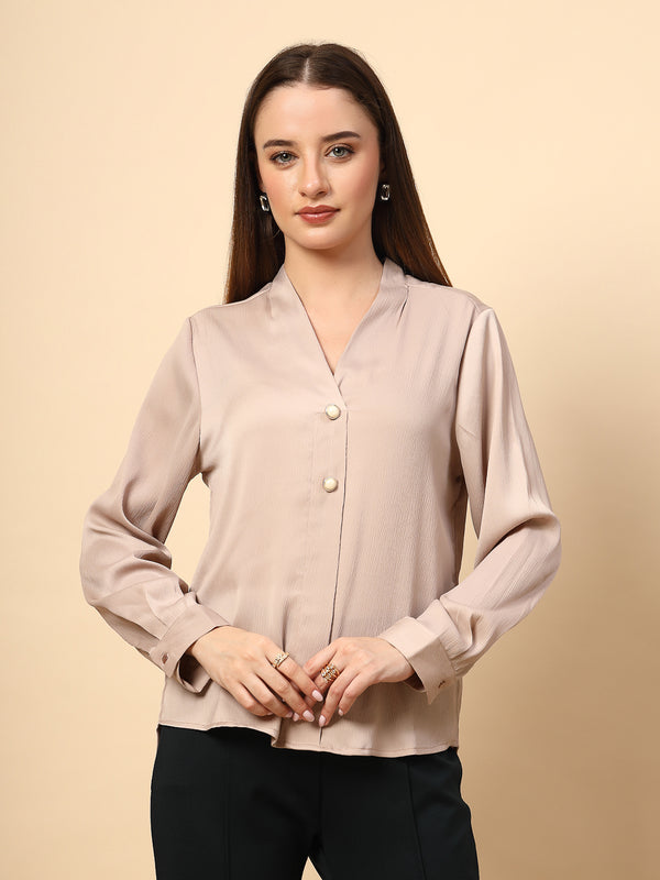 gipsy Beige Top with Front Pearl Button